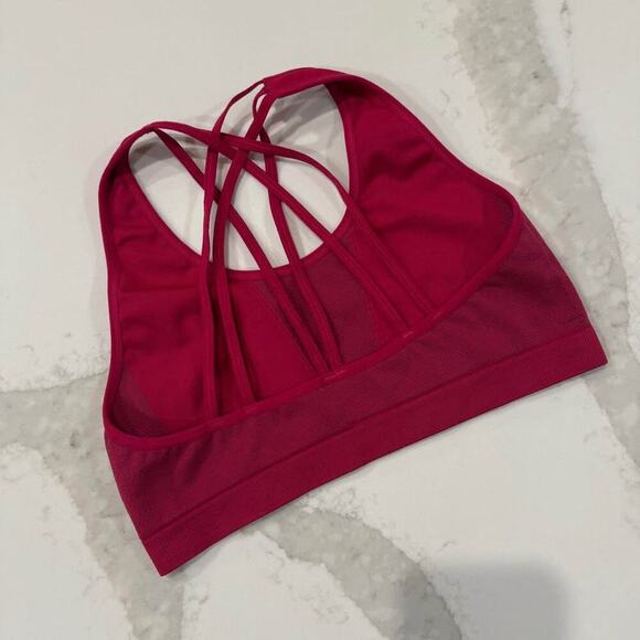 Fabletics Strappy Racerback Sports Bra Women's Small Red Mesh Details Low Impact - Picture 3 of 7